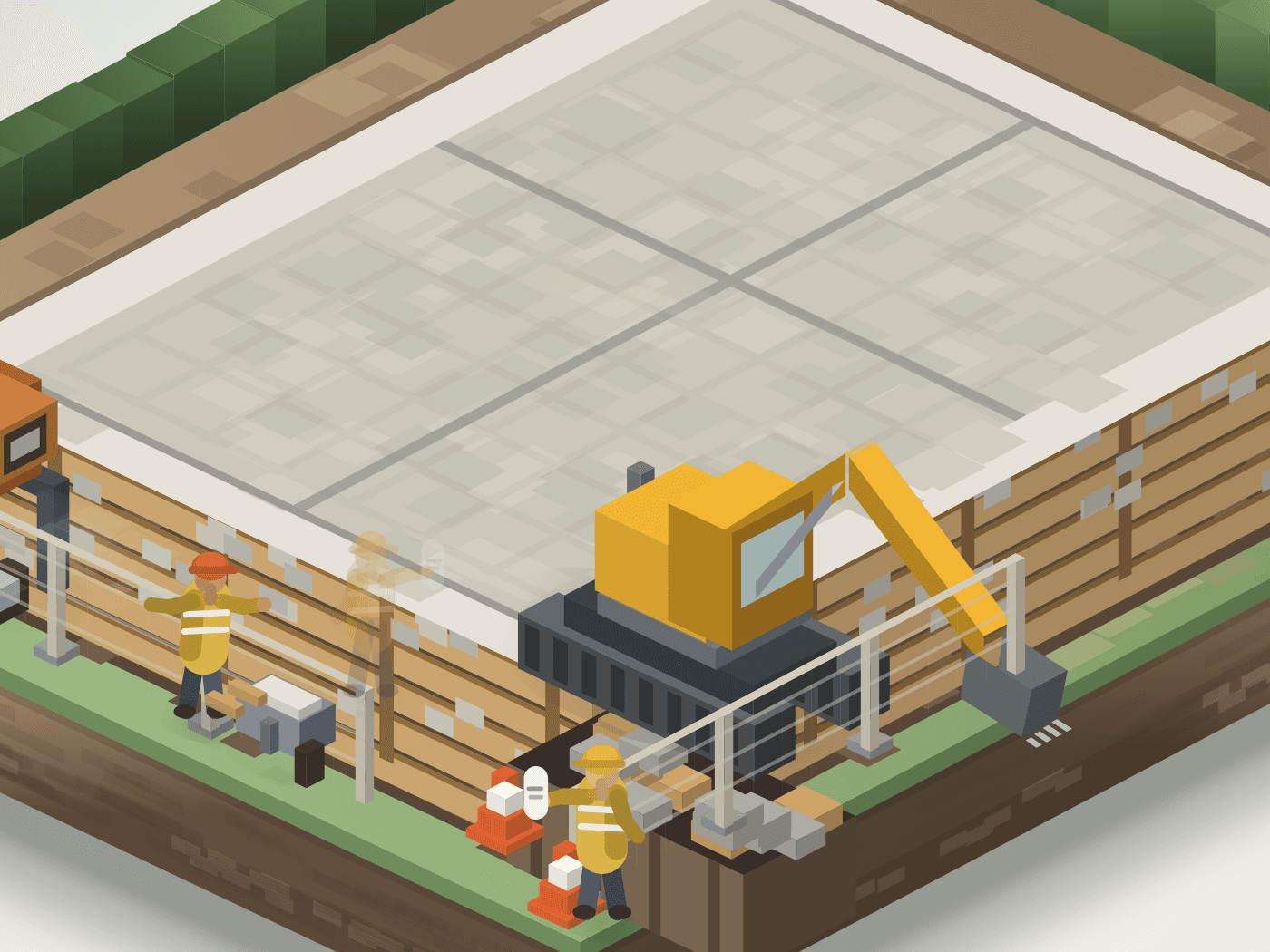 Detail van een betonvloer met bekisting